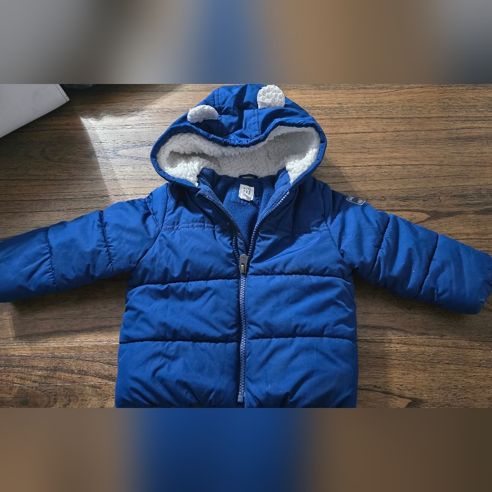 Baby GAP Blue Hooded Puffer Jacket with Ears Size 18-24 Months